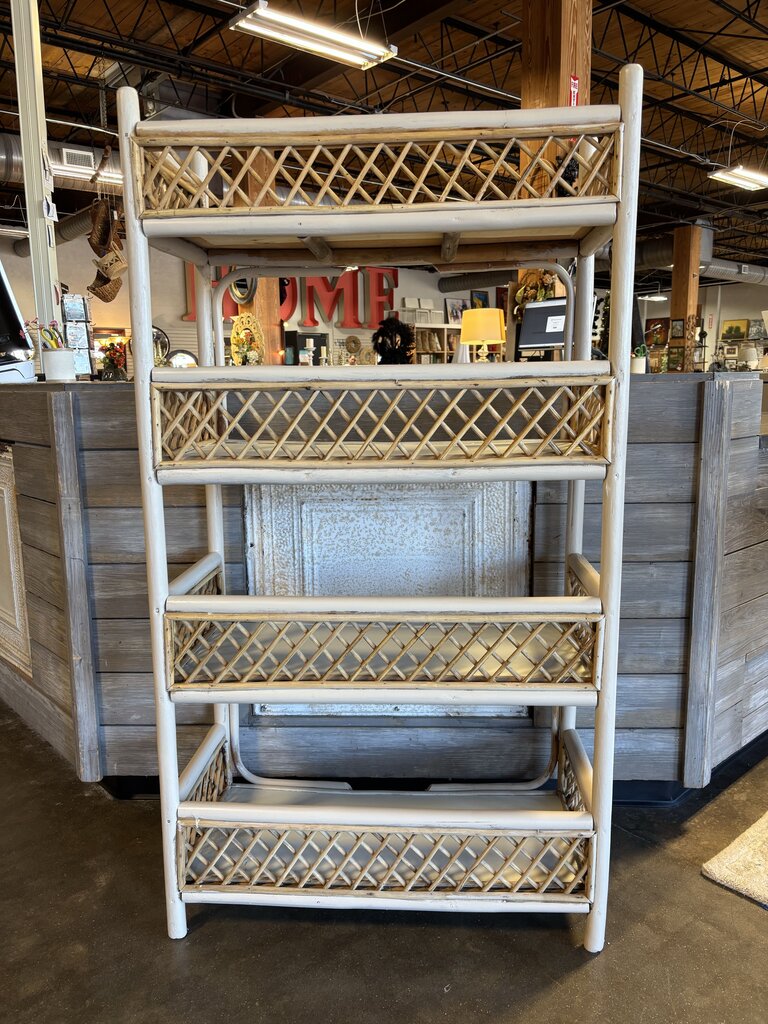 Painted Vintage Rattan/Wicker Bookcase 30 X 14 X 55