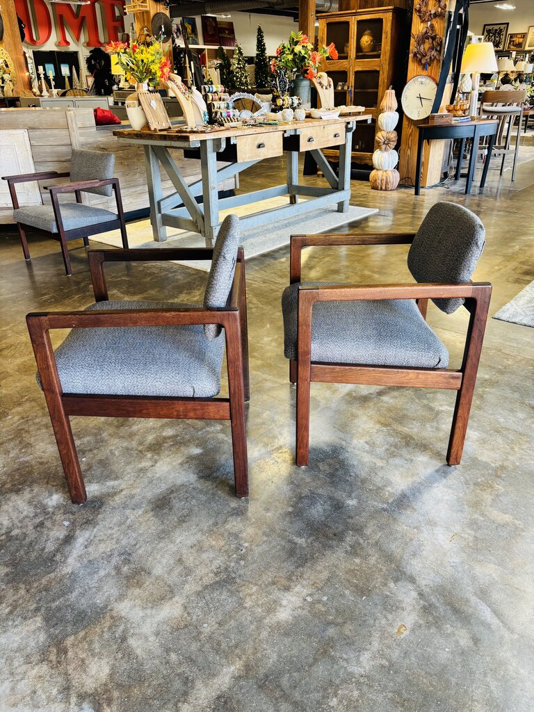 MCM Upholstered Arm Chairs Pair