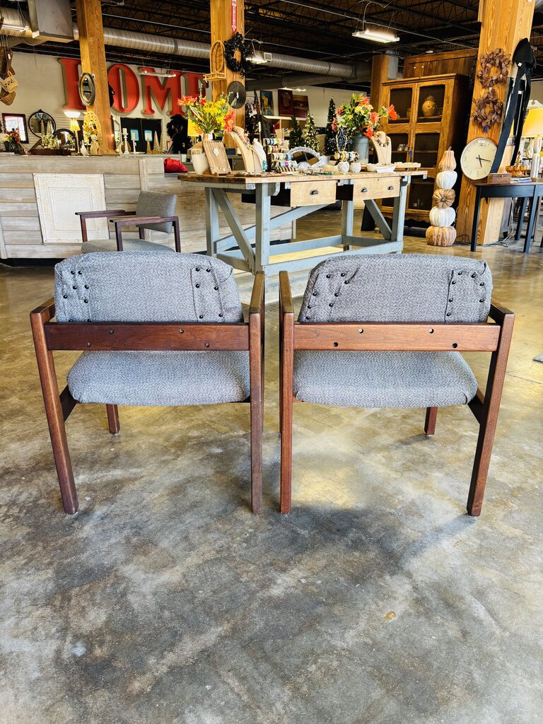 MCM Upholstered Arm Chairs Pair