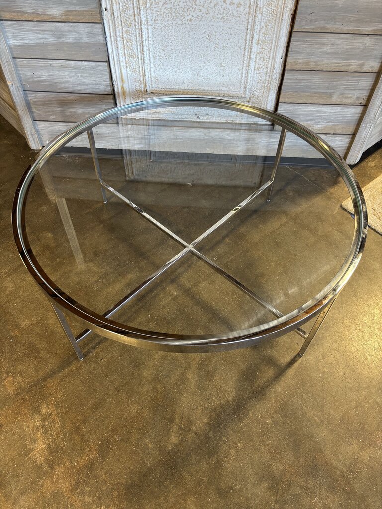 Glass/Metal Round Coffee Table 38"R 15"H