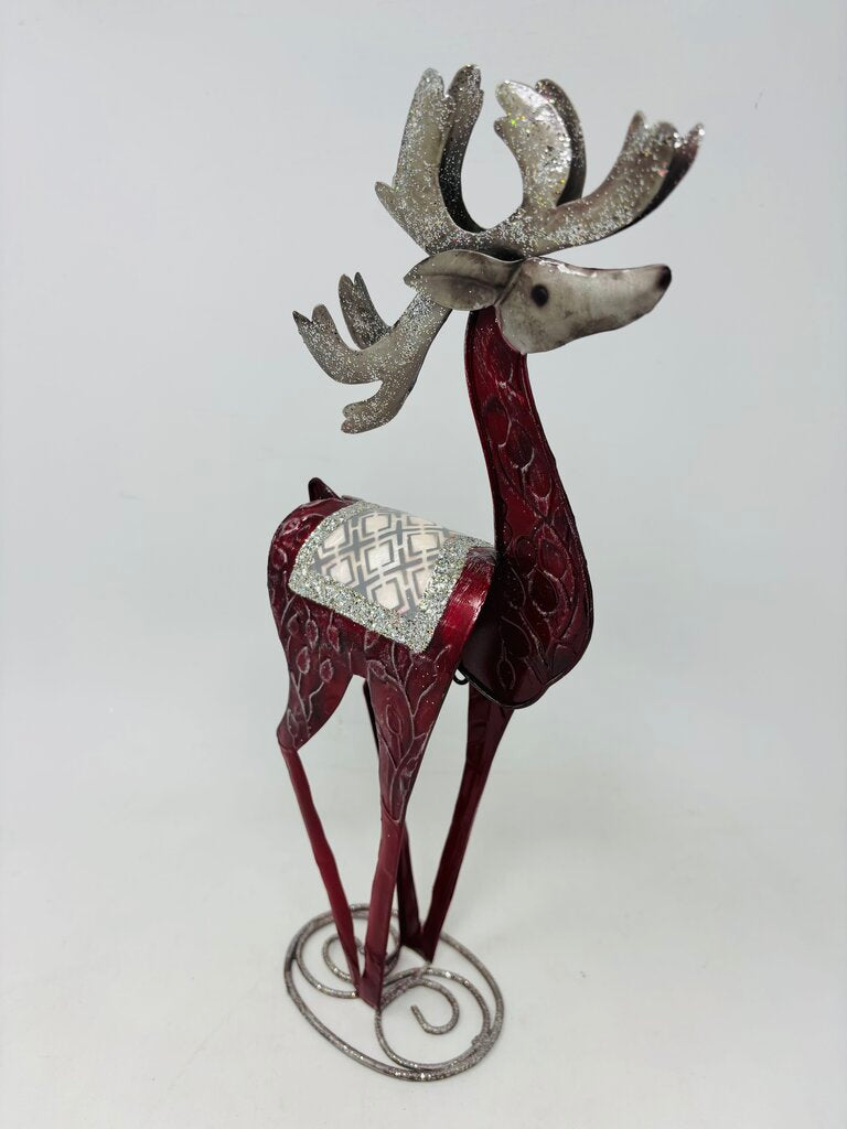 Metal Red/White Reindeer and Tree 2 PC