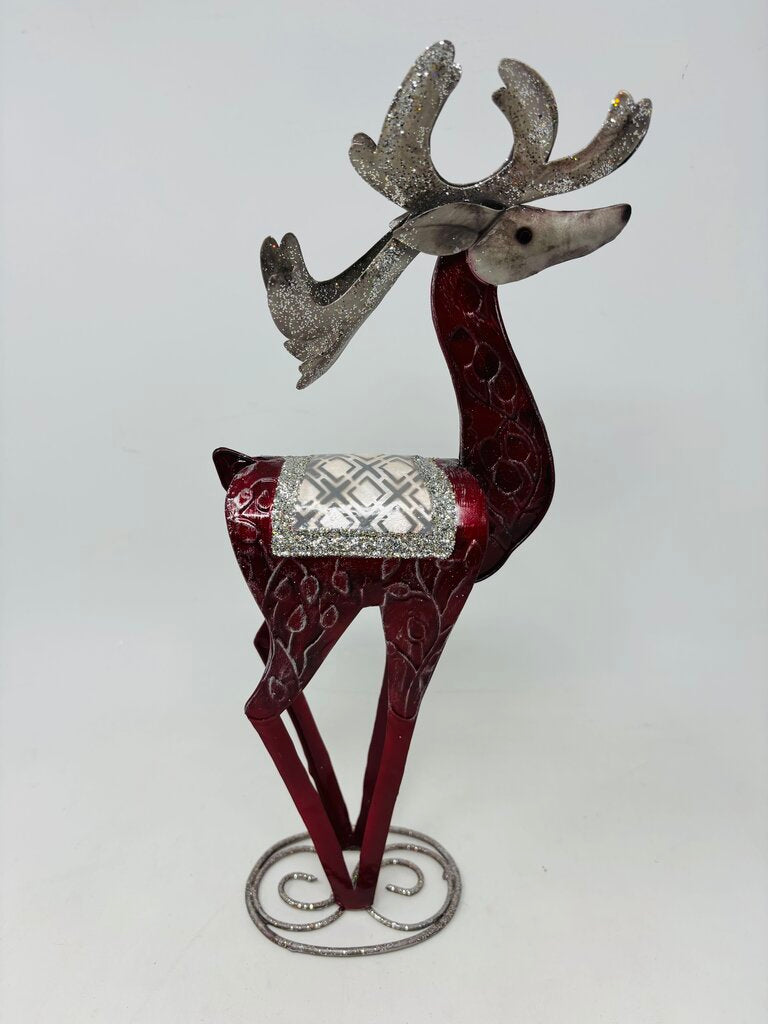 Metal Red/White Reindeer and Tree 2 PC