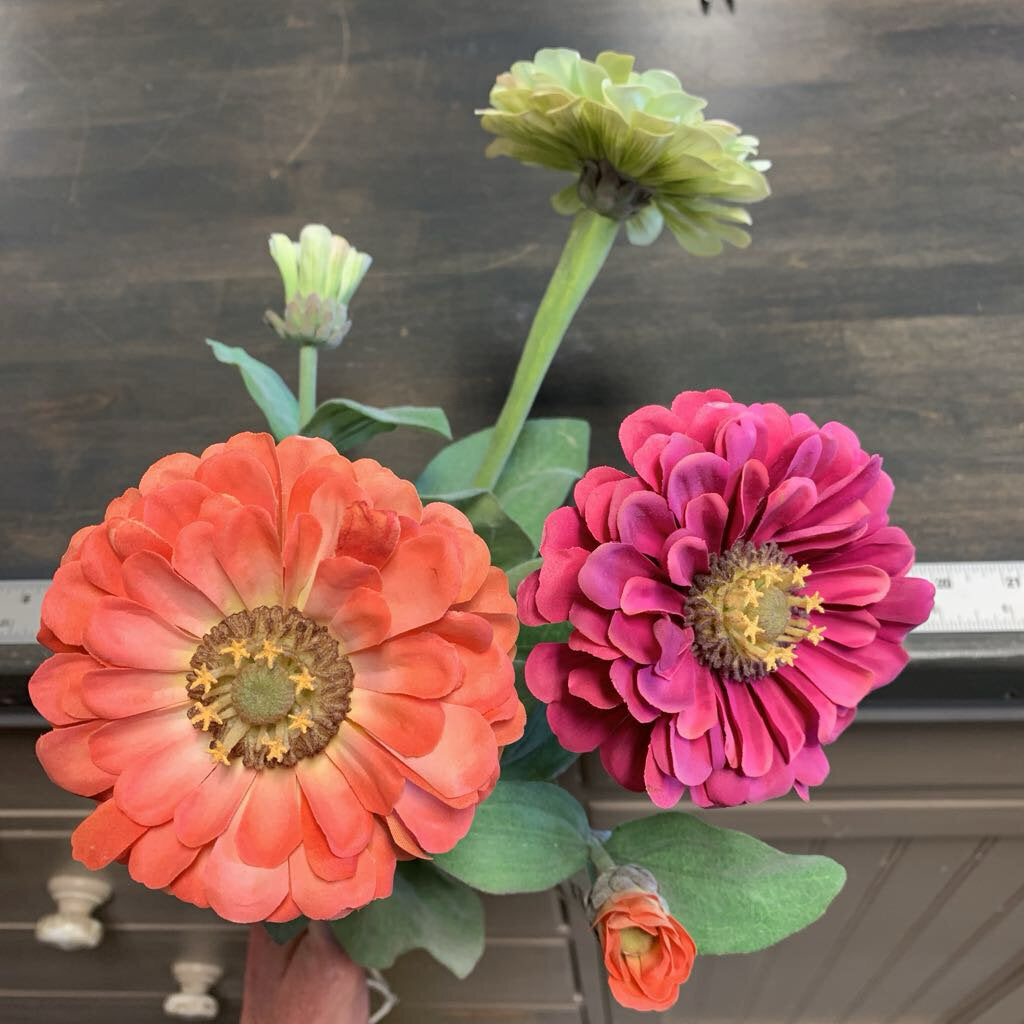 3 Faux Zinnia Stems